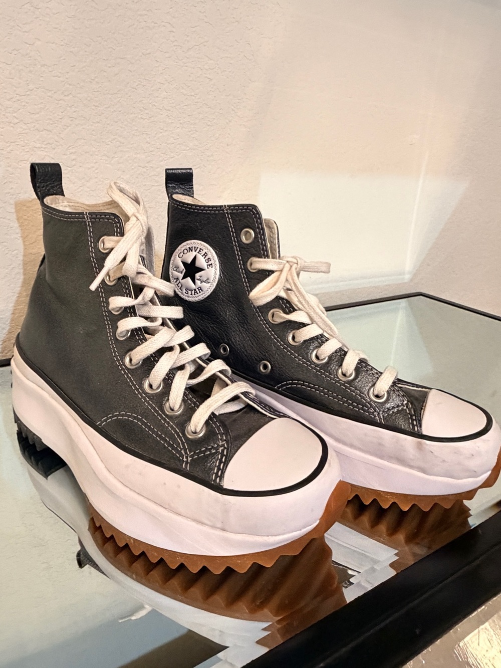 Converse Two-Tone High-Top Platform Sneakers in Black and Olive